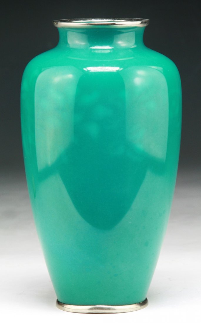 A Japanese Antique Silver Ando Cloisonne Vase: A Japanese Antique Silver Ando Cloisonne Vase: of 19th Century; Size: H: 7-1/4"