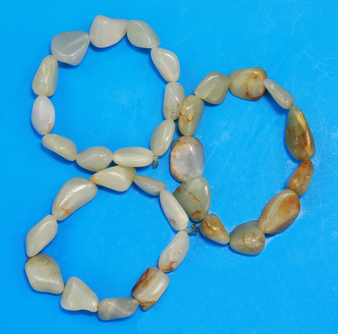 Three (3) Stone Carved Bracelets: Three (3) Stone Carved Bracelets; Size: D: 3-1/4", Bead: 23mm