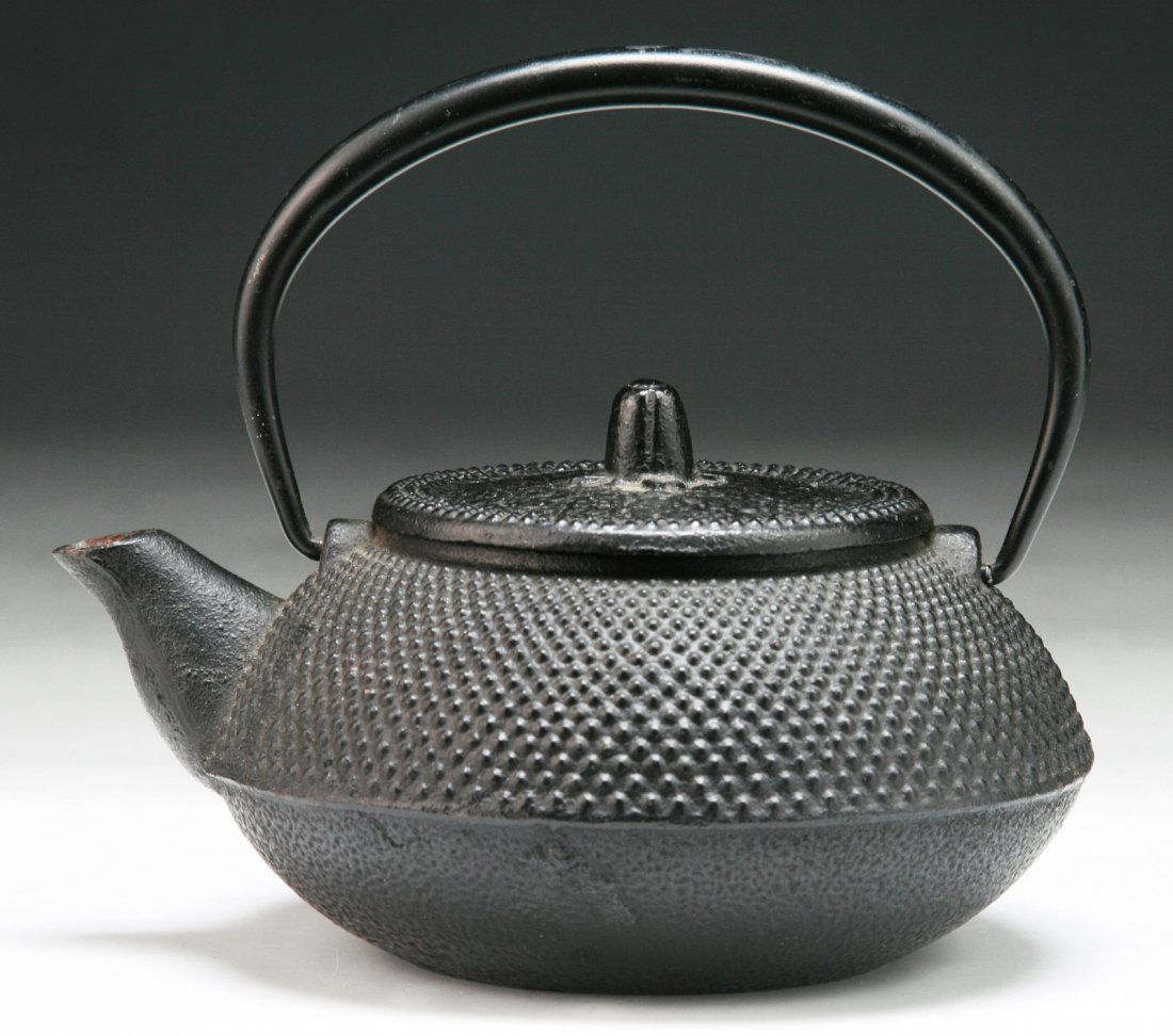 A Japanese Antique Iron Teapot With Cover: A Japanese Antique Iron Teapot With Cover: of 19th Century; Size: L: 5-1/2"
