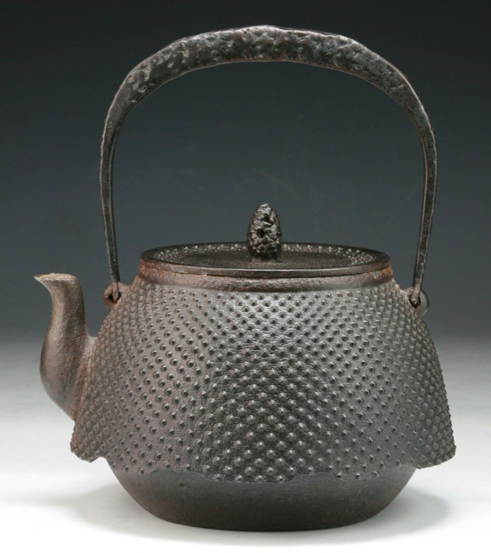 A Japanese Antique Iron Teapot With Cover: A Japanese Antique Iron Teapot With Cover: of 19th Century; Size: L: 7-1/2"