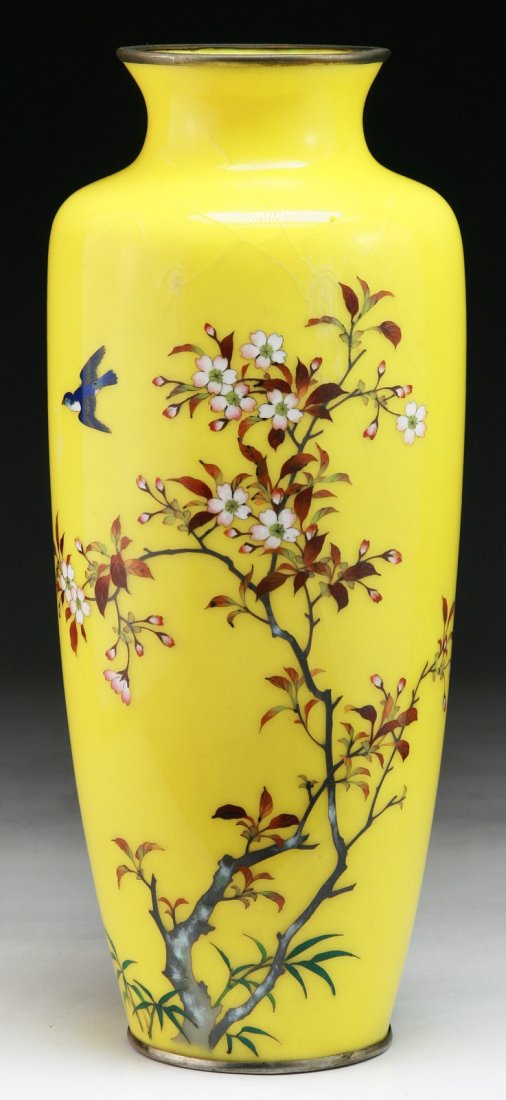 A Japanese Antique Silver Ando Cloisonne Vase: A Japanese Antique Silver Ando Cloisonne Vase: of 19th Century; Size: H: 12-1/2"