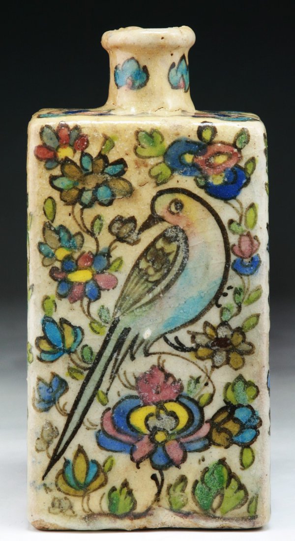 A Persian Antique Porcelain Square Vase: A Persian Antique Porcelain Square Vase; Size: H: 8"