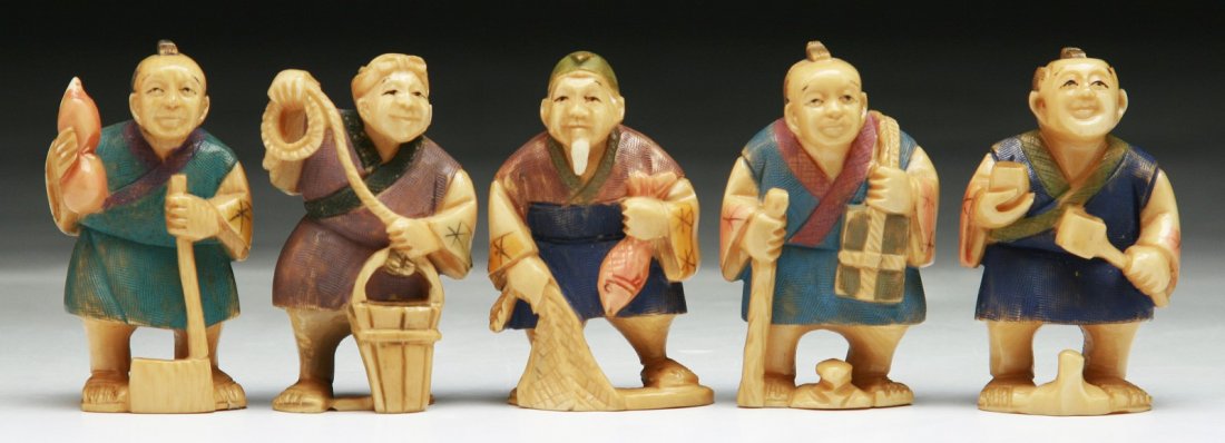 Five (5) Japanese Antique Ivory Carved Netsuke: Five (5) Japanese Antique Ivory Carved Netsuke; Size: H: 2" (each)