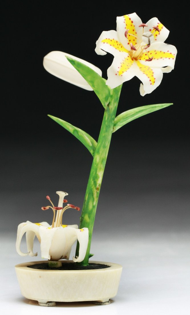 A Japanese Antique Polychrome Ivory Bonsai: A Japanese Antique Polychrome Ivory Bonsai; Size: H: 4-1/4"