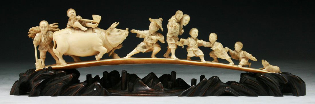 Japanese Antique Carved Ivory Tusk: Japanese Antique Carved Ivory Tusk: Size: (Overall) L: 18-1/2"