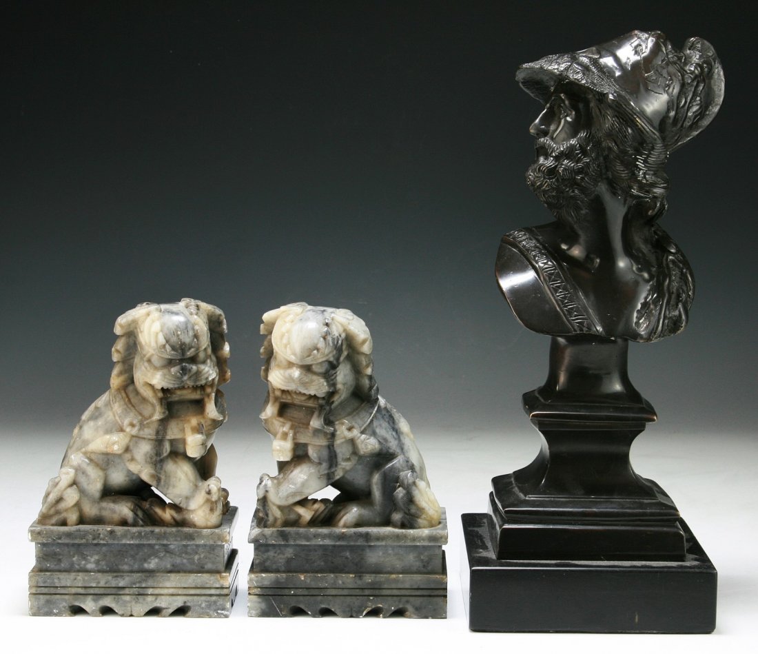 Three (3) Soapstone & Bronze Figures: Three (3) Soapstone & Bronze Figures; Size: H: 13" (biggest)