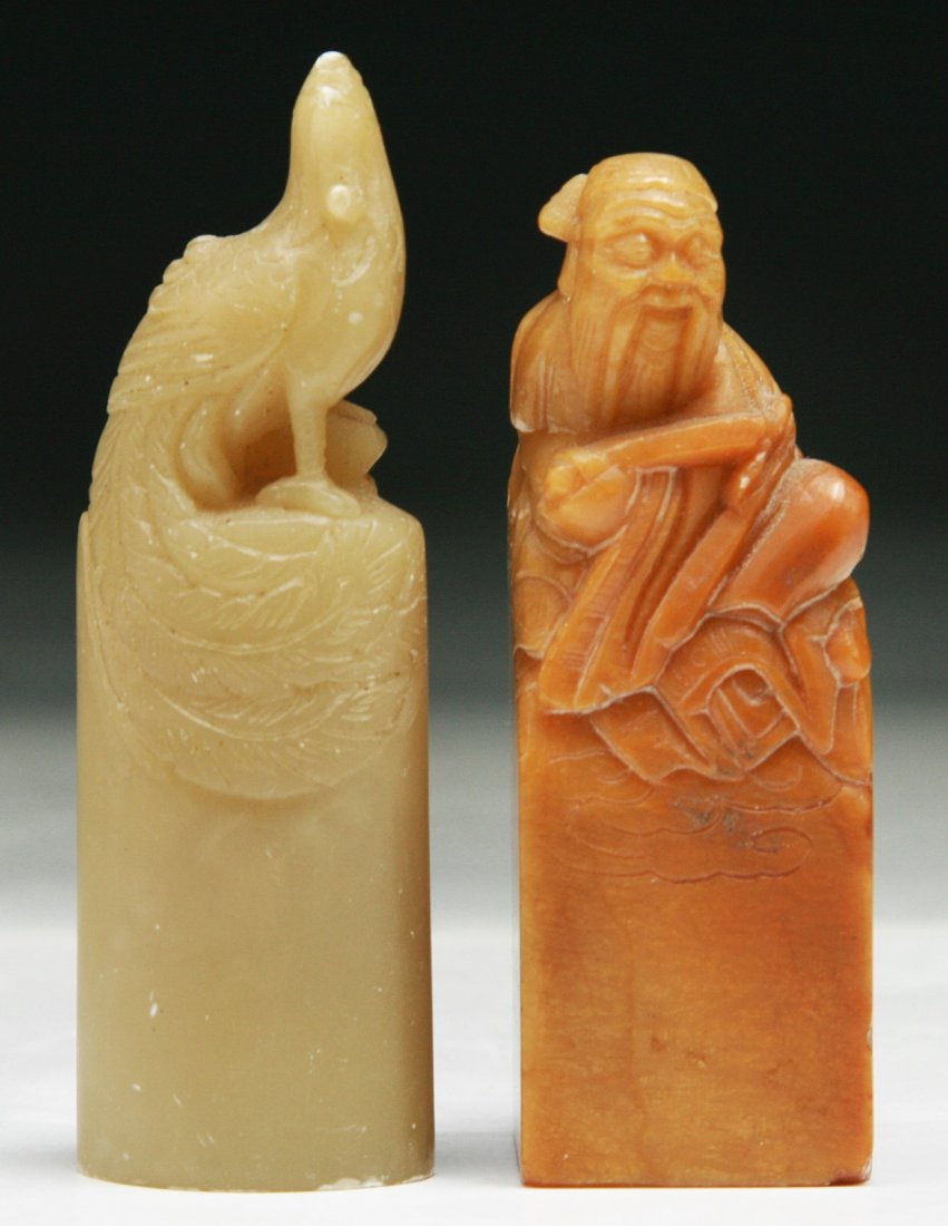 Two (2) Chinese Antique Carved Soapstone Seals: Two (2) Chinese Antique Carved Soapstone Seals: both of Qing Dynasty; Size: H: 2-3/4" (biggest)