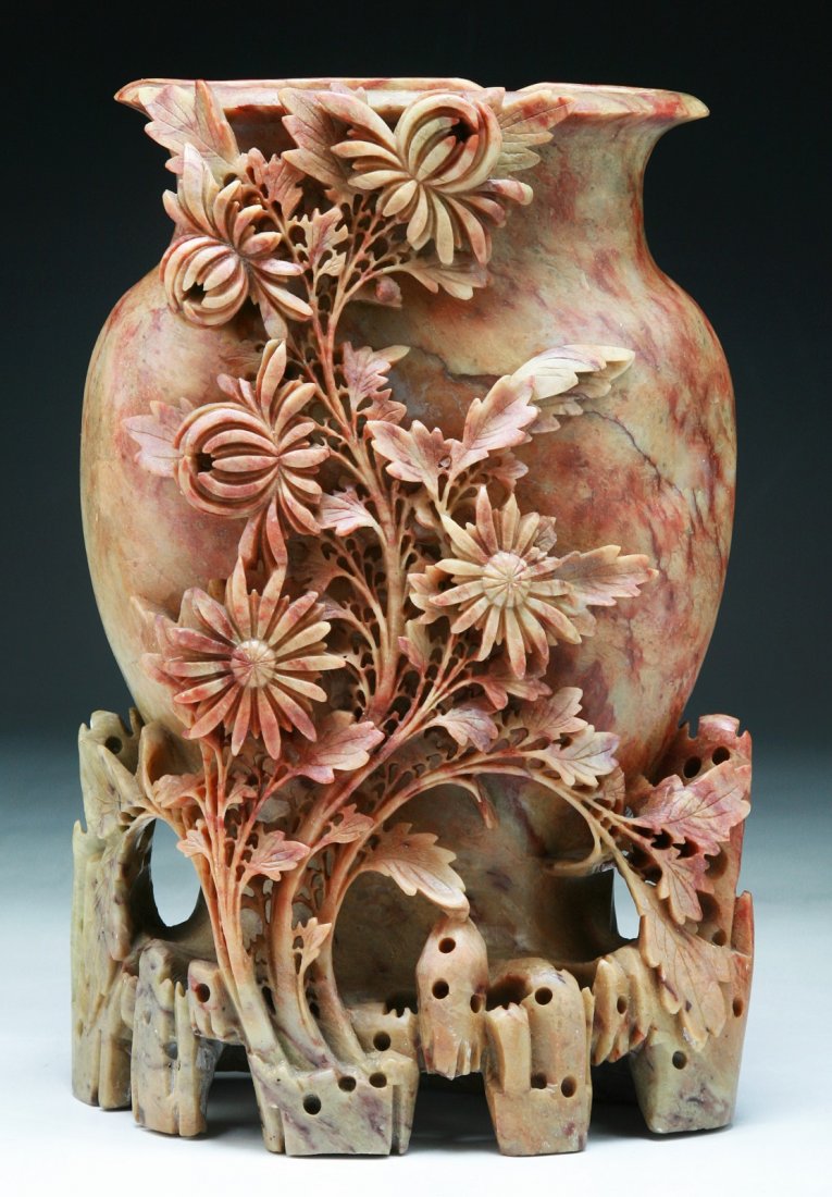 A Chinese Antique Soapstone Carved Vase: A Chinese Antique Soapstone Carved Vase: of early 20th Century; Size: H: 9"