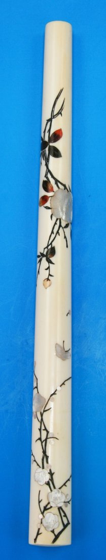 A Japanese Antique Carved Shibayama Ivory Stick: A Japanese Antique Carved Shibayama Ivory Stick; Size: L: 9-1/2"