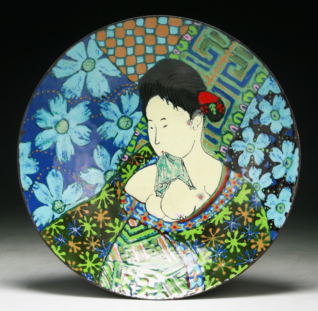 A Japanese Antique Silver Ando Cloisonne Plate: A Japanese Antique Silver Ando Cloisonne Plate: of 19th Century; Size: D: 10-1/2"