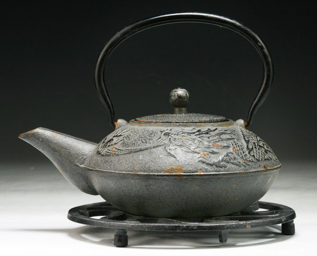 A Japanese Antique Iron Teapot: A Japanese Antique Iron Teapot; Size: L: 8-1/4"