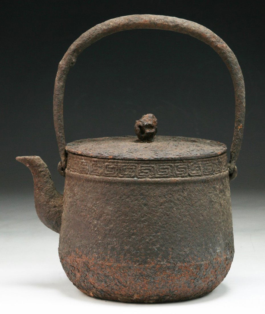 A Japanese Antique Iron Teapot With Cover: A Japanese Antique Iron Teapot With Cover: of 19th Century; Size: H: 9-1/2"