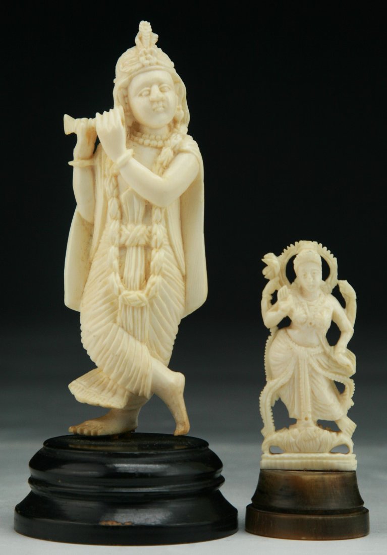 Two (2) Indian Antique Ivory Carved Figures: Two (2) Indian Antique Ivory Carved Figures; Size: H: 4-1/4"