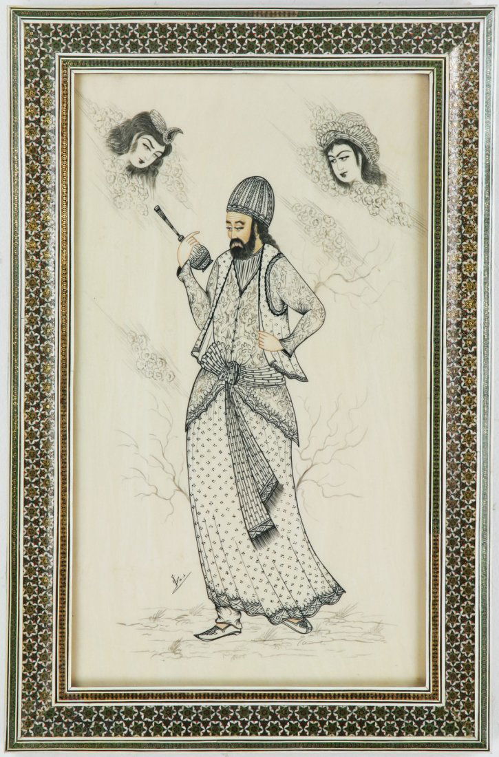 A Rare & Big Antique Polychrome Carved Ivory Plaque: A Rare & Big Indian Antique Polychrome Carved Ivory Plaque; Size: H: 19-1/4"; W: 12-1/2" (overall)