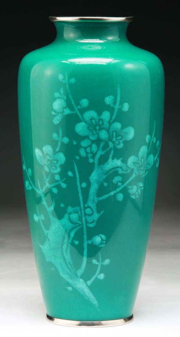 A Japanese Antique Silver Ando Cloisonne Vase: A Japanese Antique Silver Ando Cloisonne Vase; Size: H: 8-1/2"