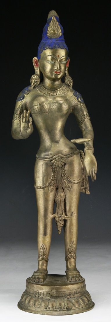 A Nepalese Antique Bronze Avalokitesvara/Guanyin: A Nepalese Antique Bronze Avalokitesvara/Guanyin: of 19th Century; Size: H: 17-1/2"