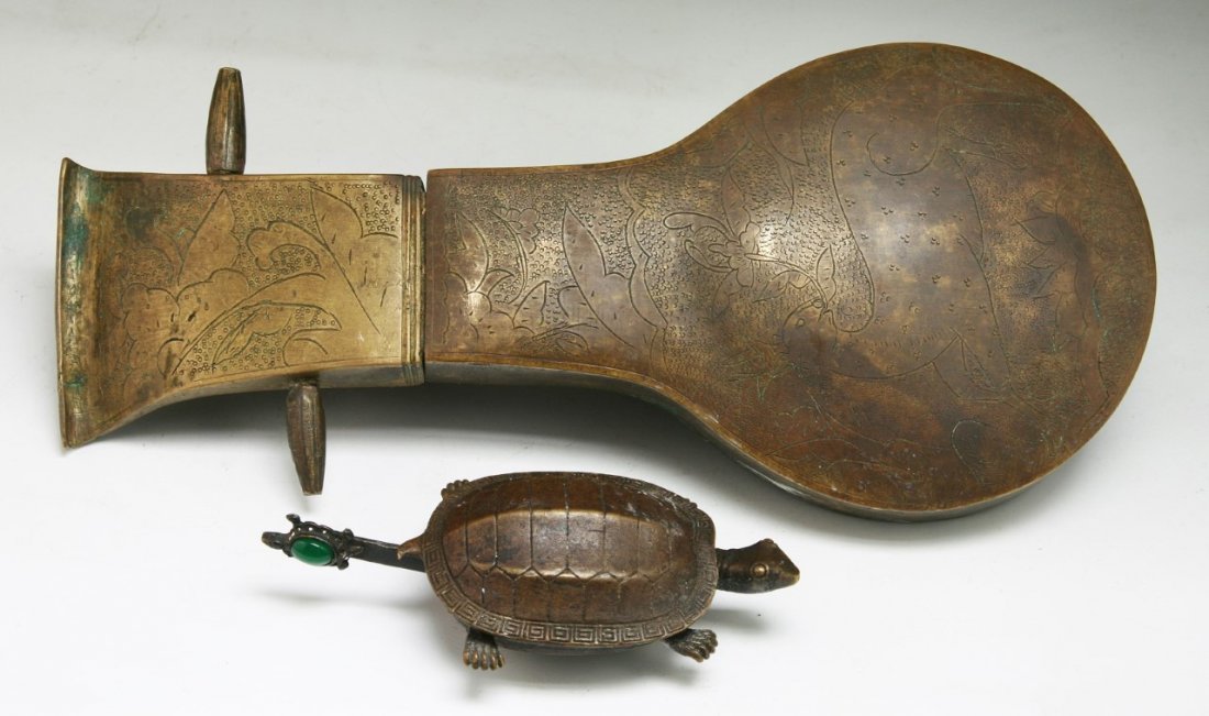 Two (2) Chinese Antique Bronze Locks: Two (2) Chinese Antique Bronze Locks: of Qing Dynasty; Size: H: 9" (biggest)