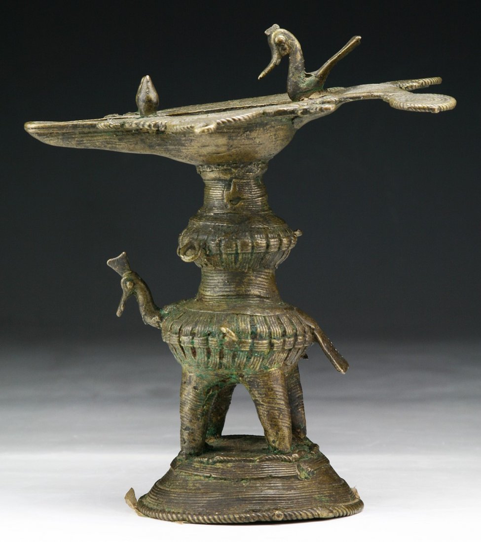 An Indian Antique Bronze Lamp: An Indian Antique Bronze Lamp; Size: H: 7"