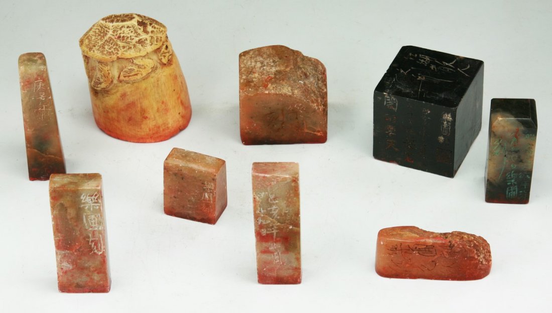 Nine (9) Chinese Soapstone Seals: Nine (9) Chinese Soapstone Seals; Size: H: 3" (biggest)