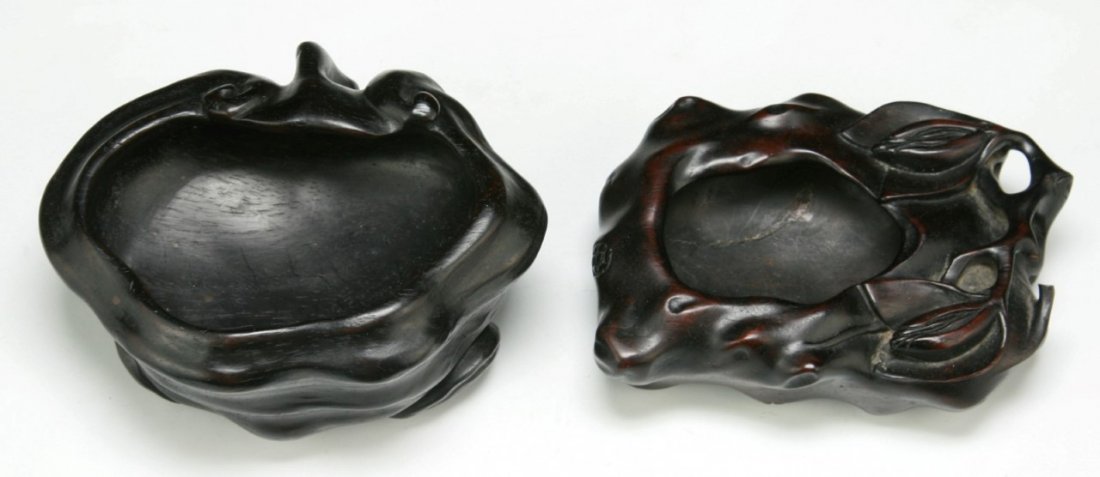 Two Chinese Zitan Wood Brush Washers: Two Chinese Zitan Wood Brush Washers; Size: L: 4" (biggest)