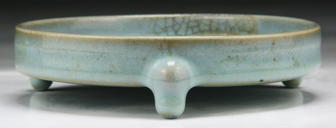 A Chinese Antique Celadon Glazed Porcelain Xi: A Chinese Antique Celadon Glazed Porcelain Xi: rested on three low feet, with five spurs on the base; Size: D: 5-1/2"