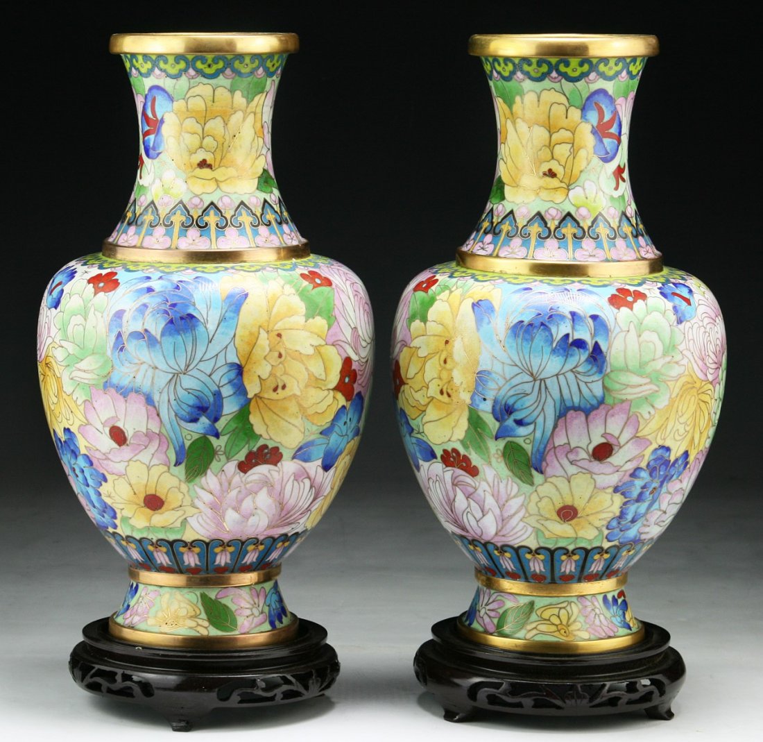 Pair Chinese Antique Cloisonne Enamel Vases