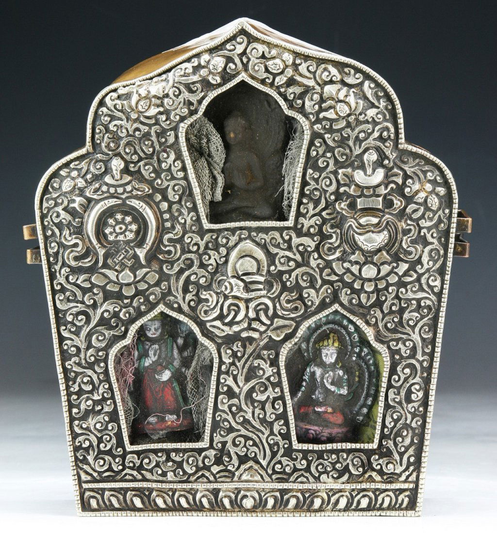 A Tibetan Antique Silver Case: A Tibetan Antique Silver Case: of 18th Century; Size: H: 8"