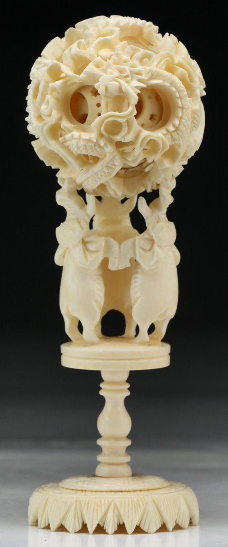 A Chinese Antique Carved Ivory Puzzle Ball: A Chinese Antique Carved Ivory Puzzle Ball; Size: H: 5-1/4"