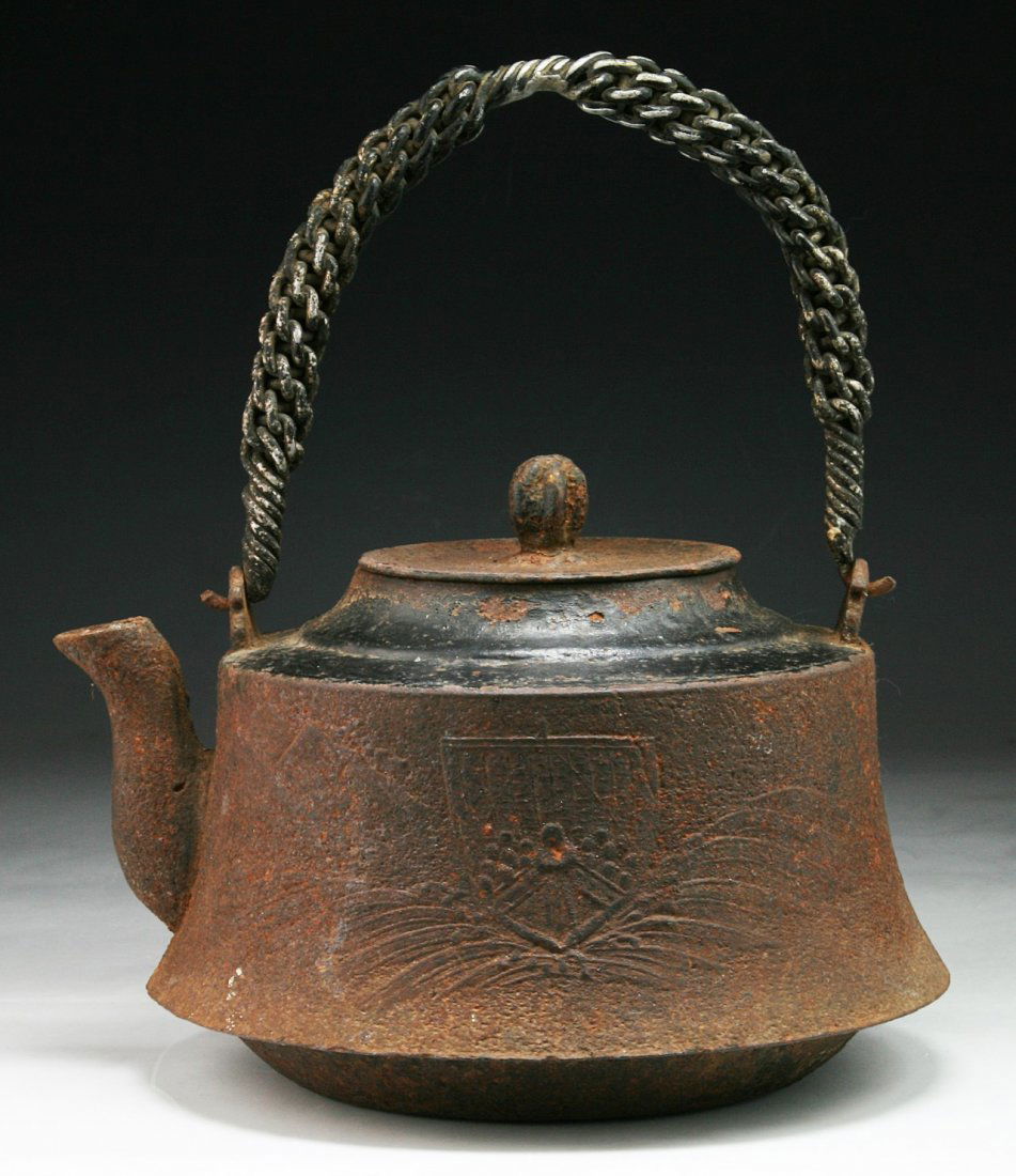 A Japanese Antique Iron Teapot: A Japanese Antique Iron Teapot; Size: H: 12"; L: 10"
