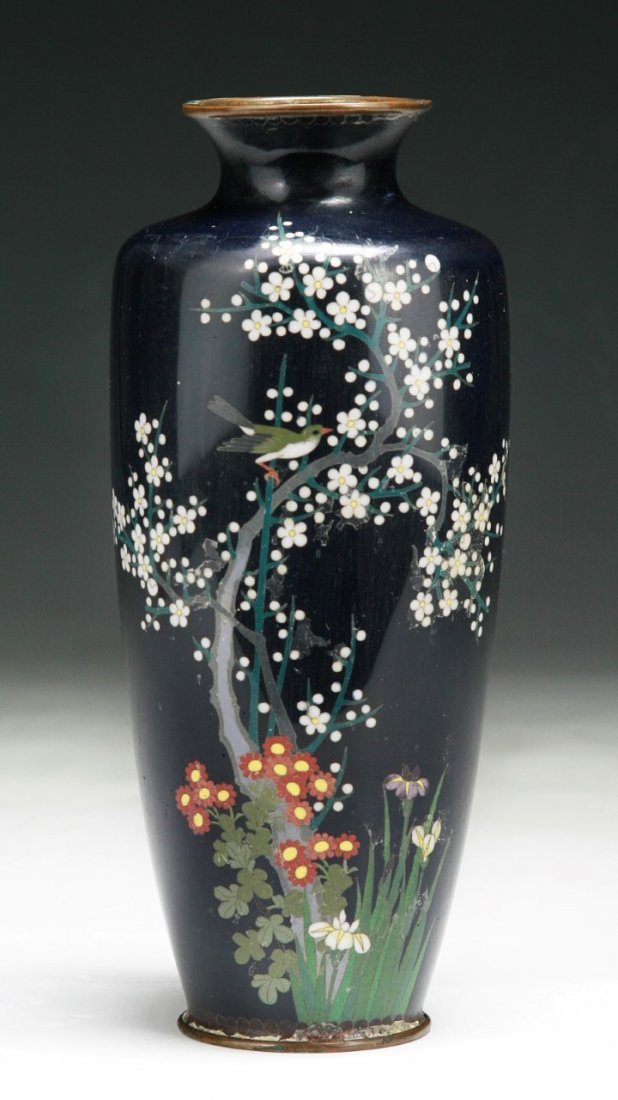 A Japanese Antique Silver Ando Cloisonne Vase: A Japanese Antique Silver Ando Cloisonne Vase; Size: H: 7-1/2"