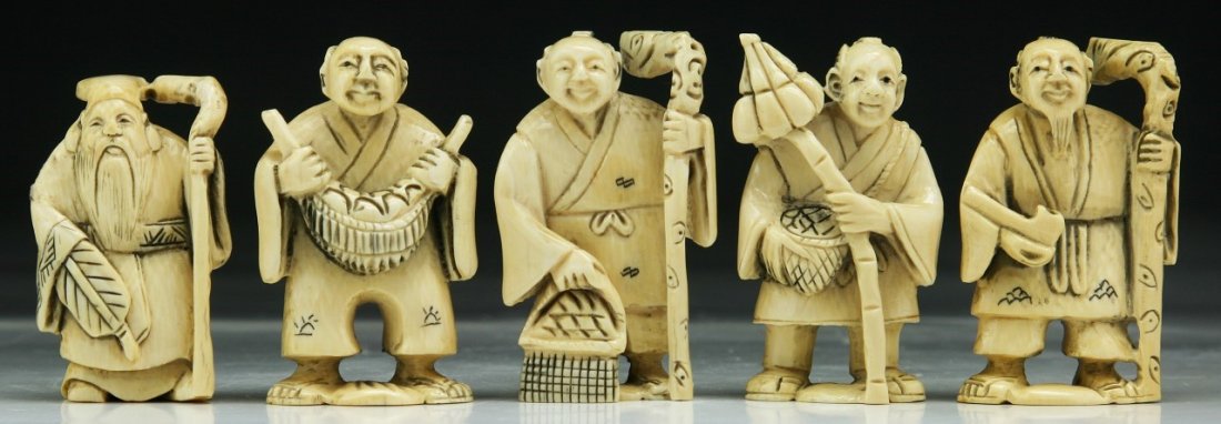 Five (5) Carved Ivory Netsuke: Five (5) Carved Ivory Netsuke; Size: H: 2" (biggest)