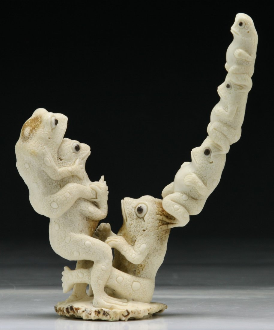 A Japanese Antique Deer Antler Carving Group: A Japanese Antique Deer Antler Carving Group; Size: H: 6"