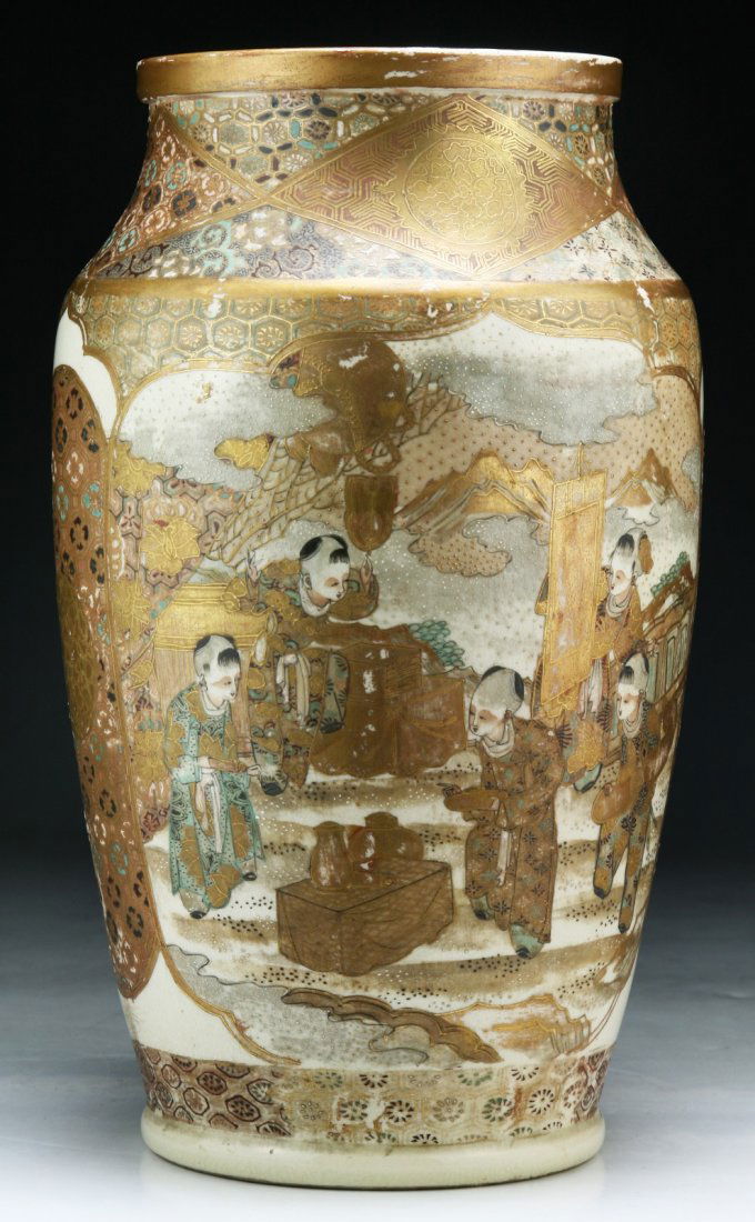 A Japanese Antique Gilt Satsuma Porcelain Vase: A Japanese Antique Gilt Satsuma Porcelain Vase; Size: H: 11-3/4"