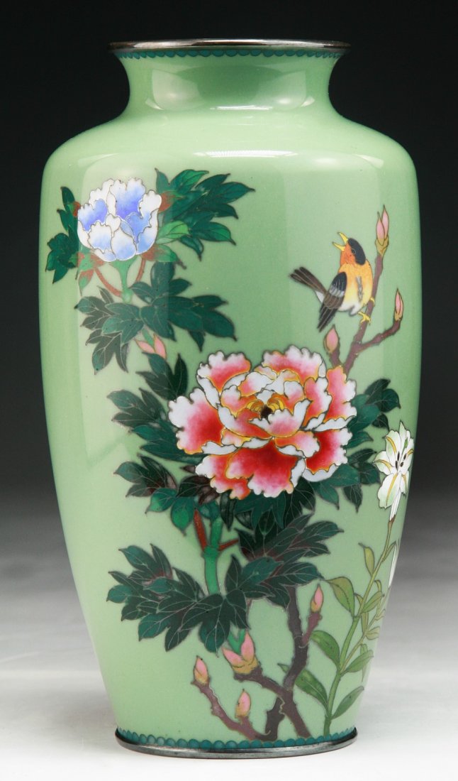 A Japanese Antique Silver Ando Cloisonne Vase: A Japanese Antique Silver Ando Cloisonne Vase; Size: H: 7-1/2"