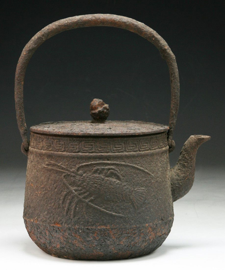 A Japanese Antique Iron Teapot With Cover: A Japanese Antique Iron Teapot With Cover: of 19th Century; Size: H: 9-1/2"