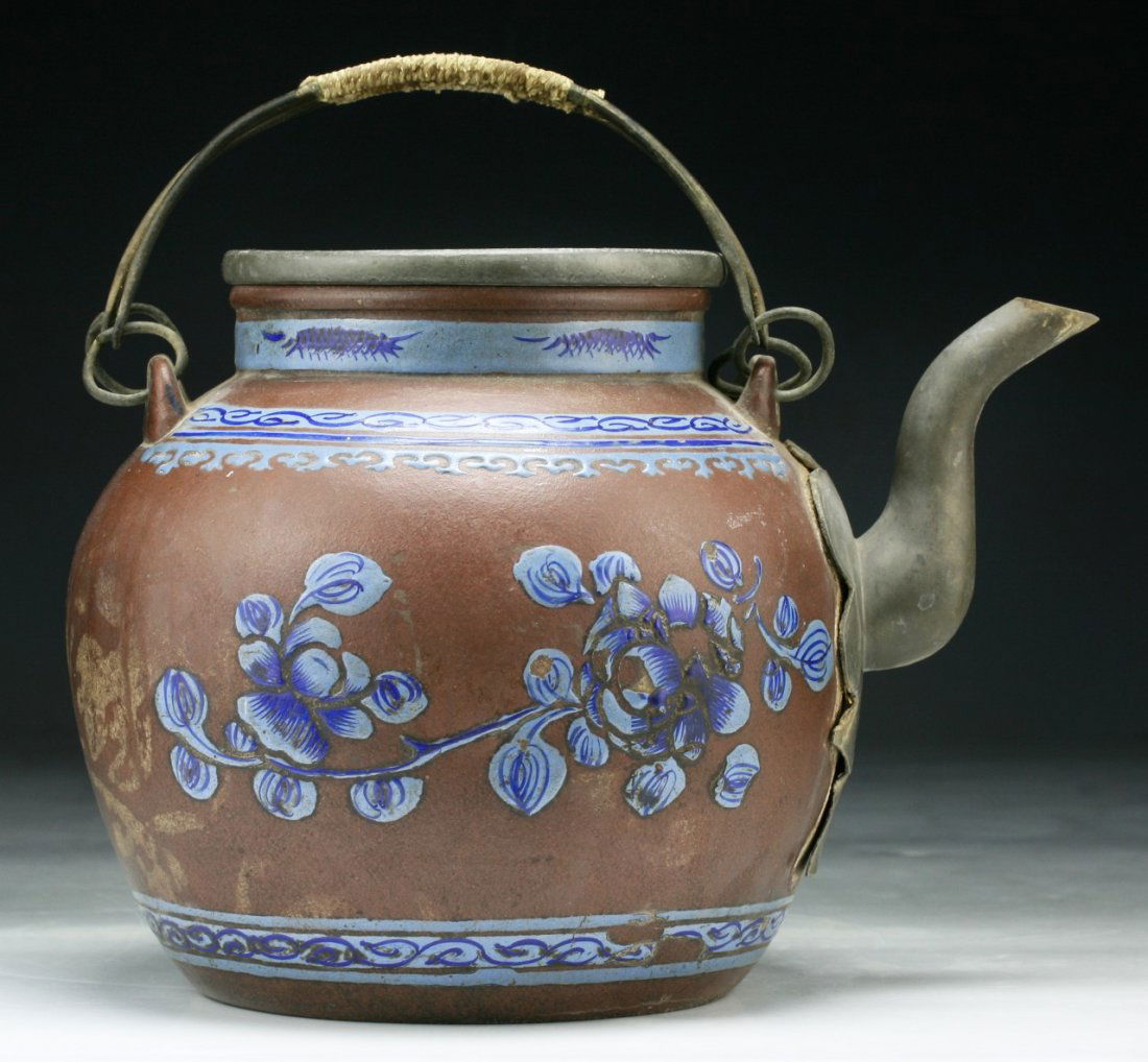 A Chinese Antique Enameled Zisha Teapot: A Chinese Antique Enameled Zisha Teapot; Size: L: 9-1/4"; H: 7-1/2"