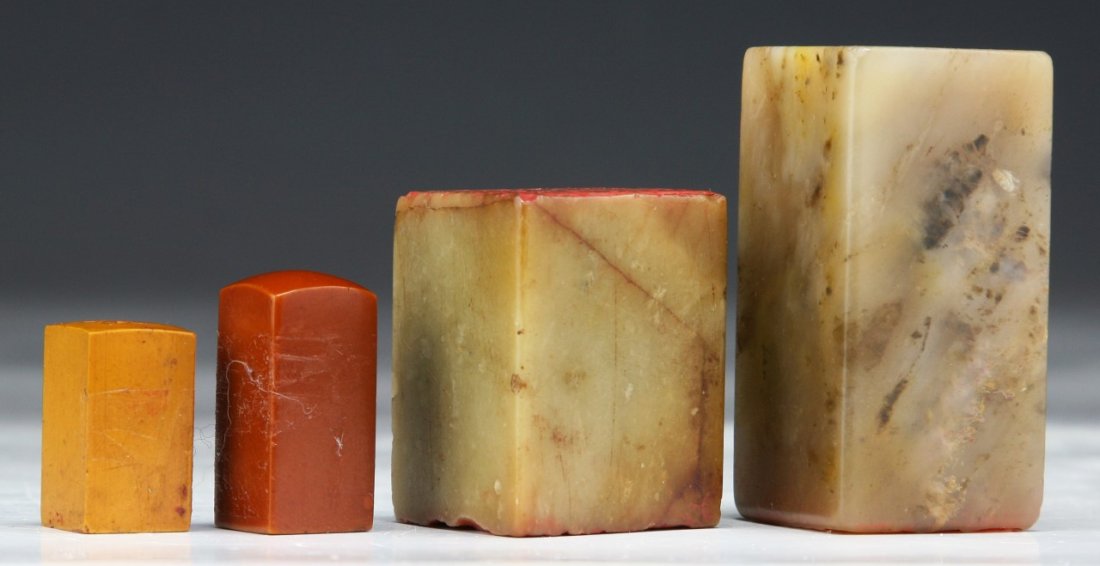 Four (4) Chinese Soapstone Carved Seals: Four (4) Chinese Soapstone Carved Seals; Size: H: 3" (biggest)