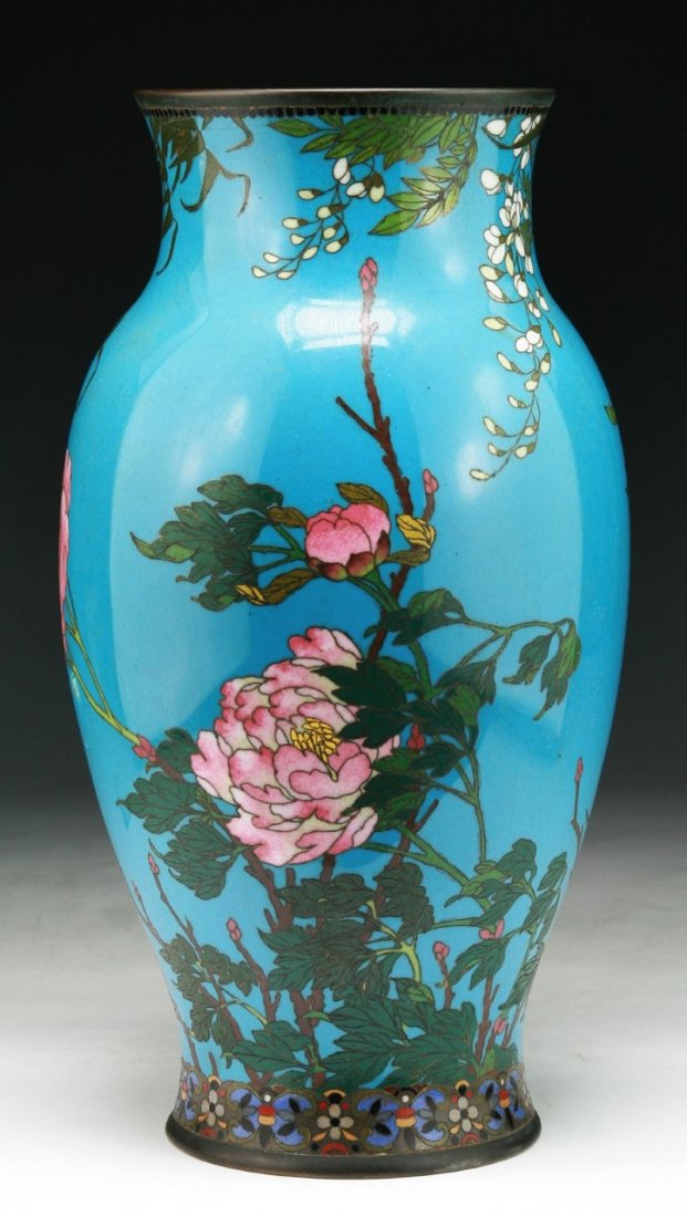 A Japanese Antique Silver Ando Cloisonne Vase: A Japanese Antique Silver Ando Cloisonne Vase: of early 19th Century; Size: H: 12"