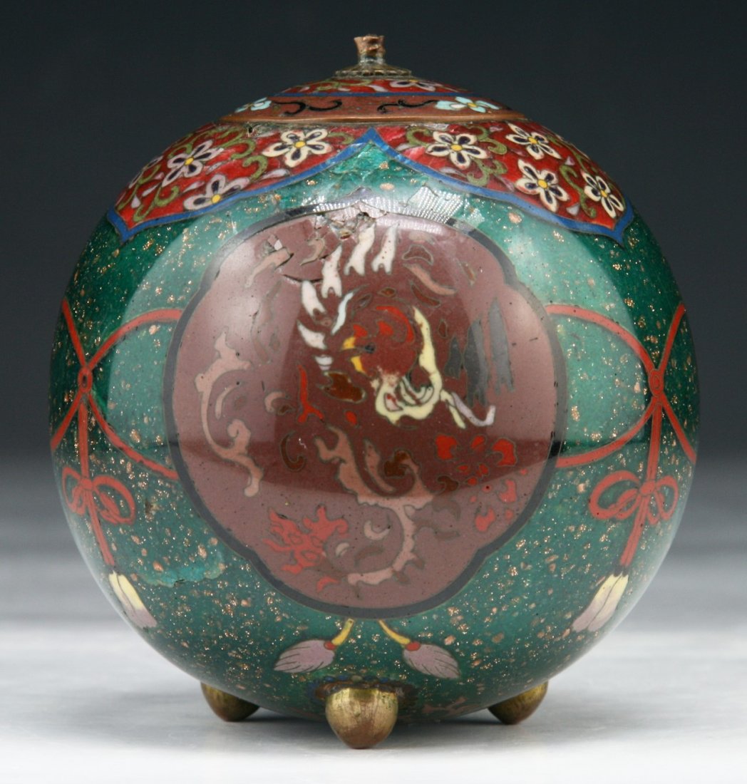 A Japanese Antique Enameled Cloisonne Jar With Cover: A Japanese Antique Enameled Cloisonne Jar With Cover; Size: D: 4"