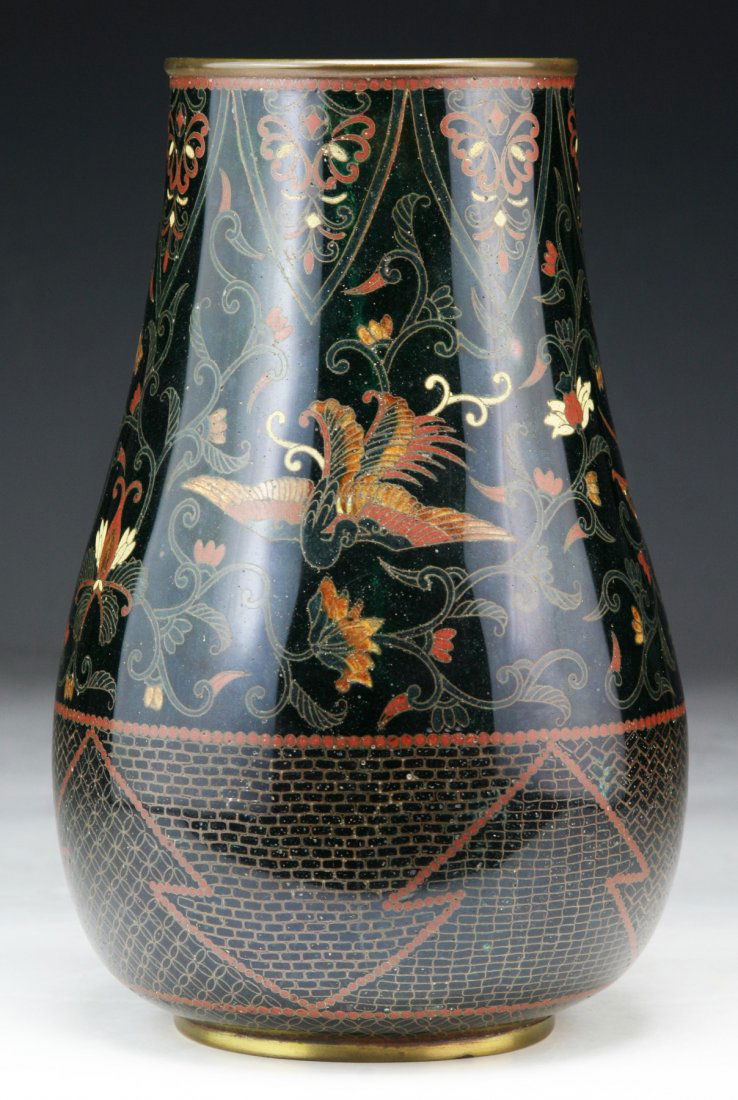 A Japanese Antique Cloisonne On Bronze Vase: A Japanese Antique Cloisonne On Bronze Vase; Size: H: 8-1/2"