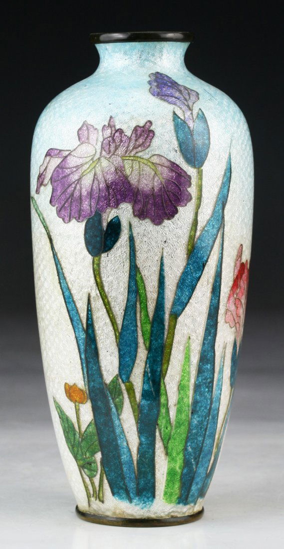 A Japanese Antique GINBARI Cloisonne On Silver Vase: A Japanese Antique GINBARI Cloisonne On Silver Vase: Late 19th Century; Size: H: 5-3/4"