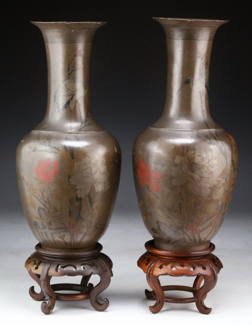 Pair of Japanese Antique Lacquer Vases: Pair of Japanese Antique Lacquer Vases; Size: H: 14-1/2" (each)