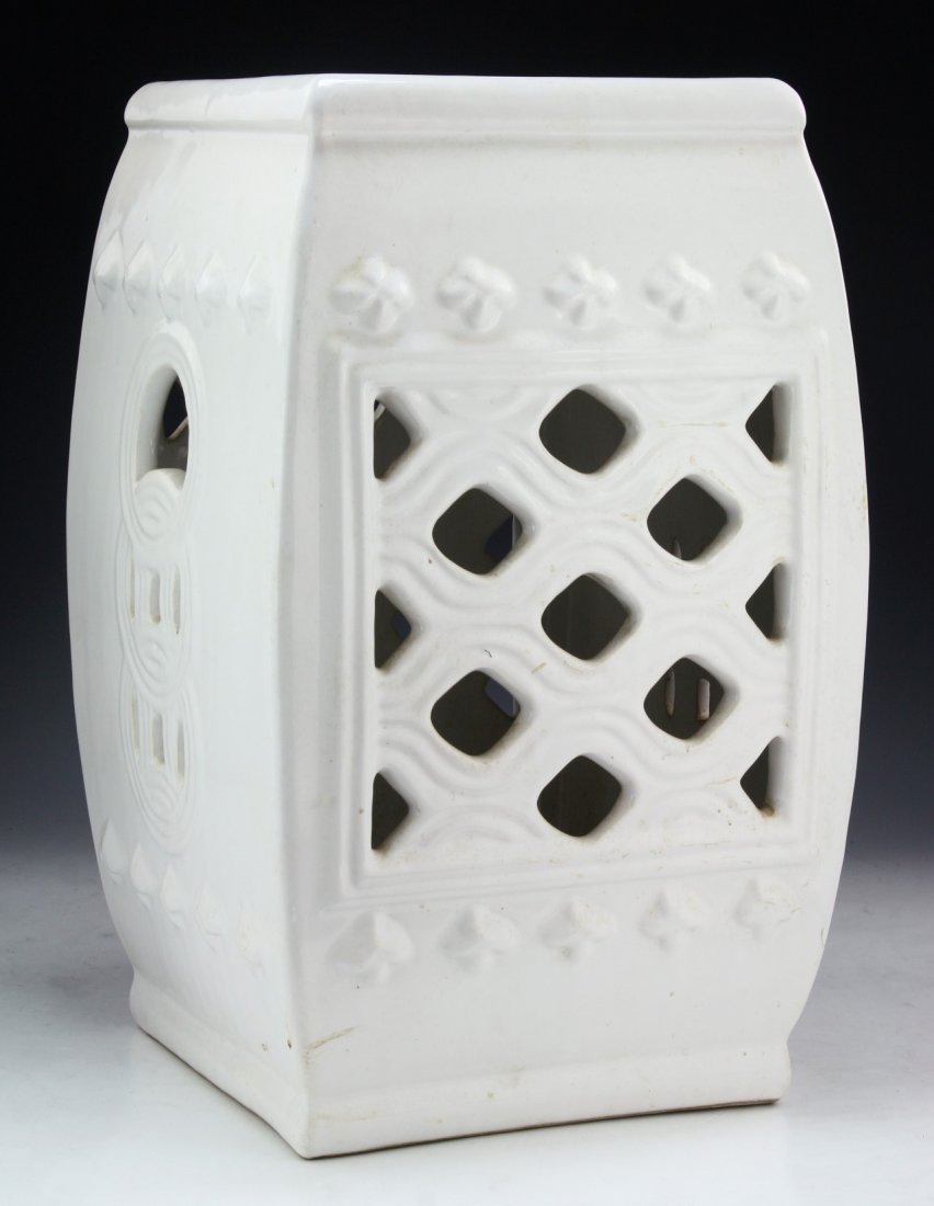 A Big Chinese Antique White Glazed Porcelain Garden: A Big Chinese Antique White Glazed Porcelain Garden Stool; Size: H: 18-1/2"