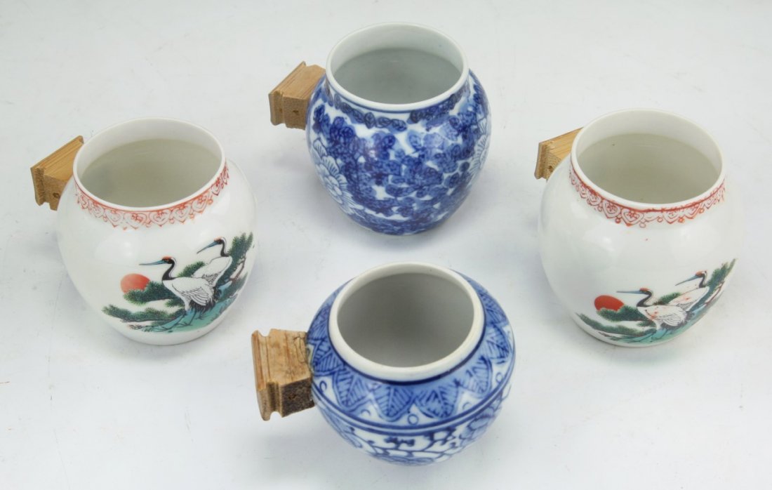 Four (4) Chinese Antique Porcelain Bird Feeders: Four (4) Chinese Antique Porcelain Bird Feeders; Size: H: 2-1/2" (biggest)