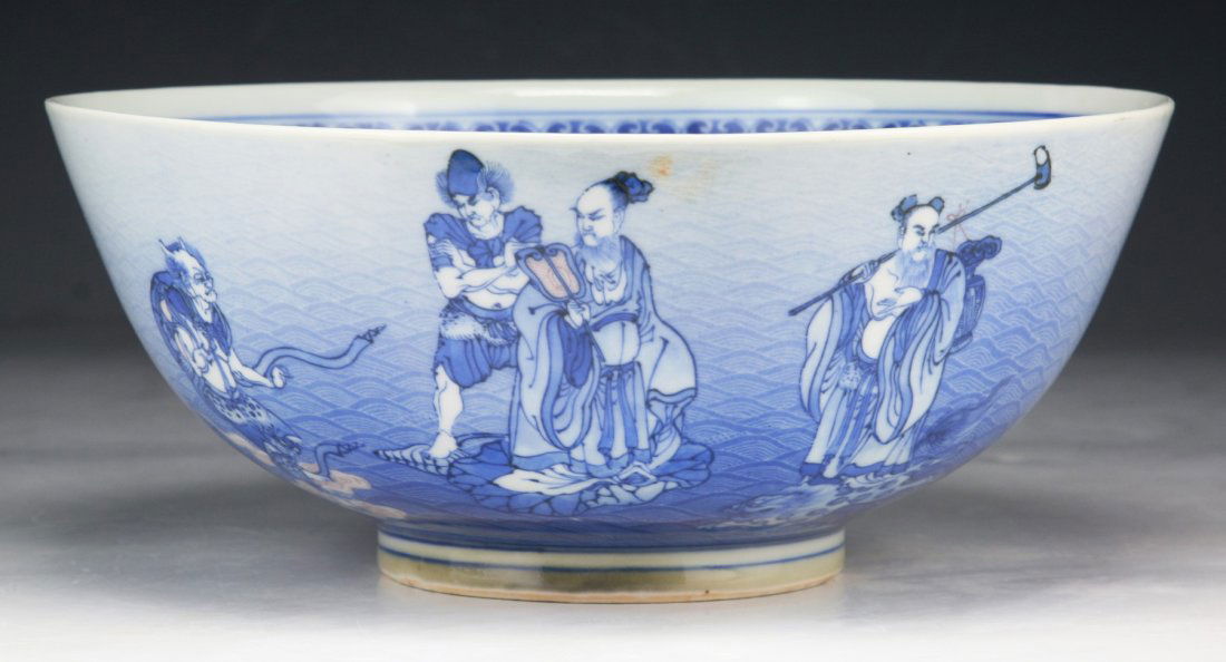 A Japanese Antique Blue & White Porcelain Bowl: A Japanese Antique Blue & White Porcelain Bowl: signed on the base and of 19th Century; Size: D: 9-3/4"