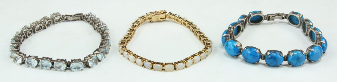 Three (3) Mixed Stone Bracelets: Three (3) Mixed Stone Bracelets; Size: L: 8"; (bead) L: 12mm (biggest)
