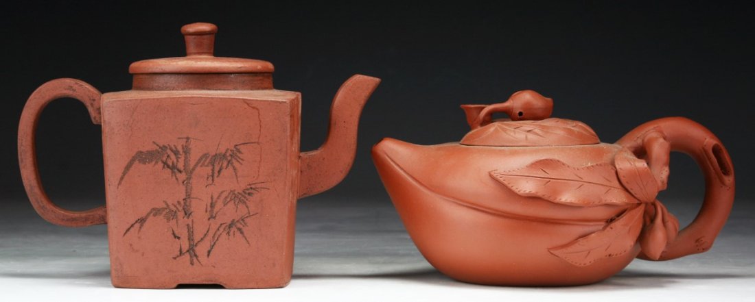Two (2) Chinese Yixing Zisha Teapots: Two (2) Chinese Yixing Zisha Teapots; Size: L: 7-1/2" (biggest)