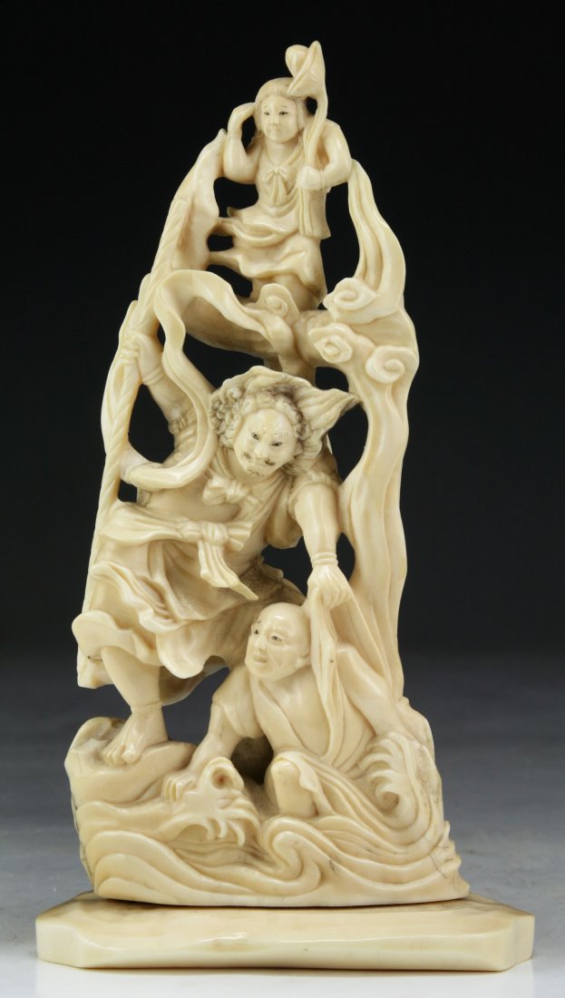 A Japanese Antique Walrus Ivory Figure Group: A Japanese Antique Walrus Ivory Figure Group: Walrus ivory, of Meiji Period (Late 19th Century), NO INTERNATIONAL SHIPPING OF IVORY ITEMS; Size: H: 7-1/2"