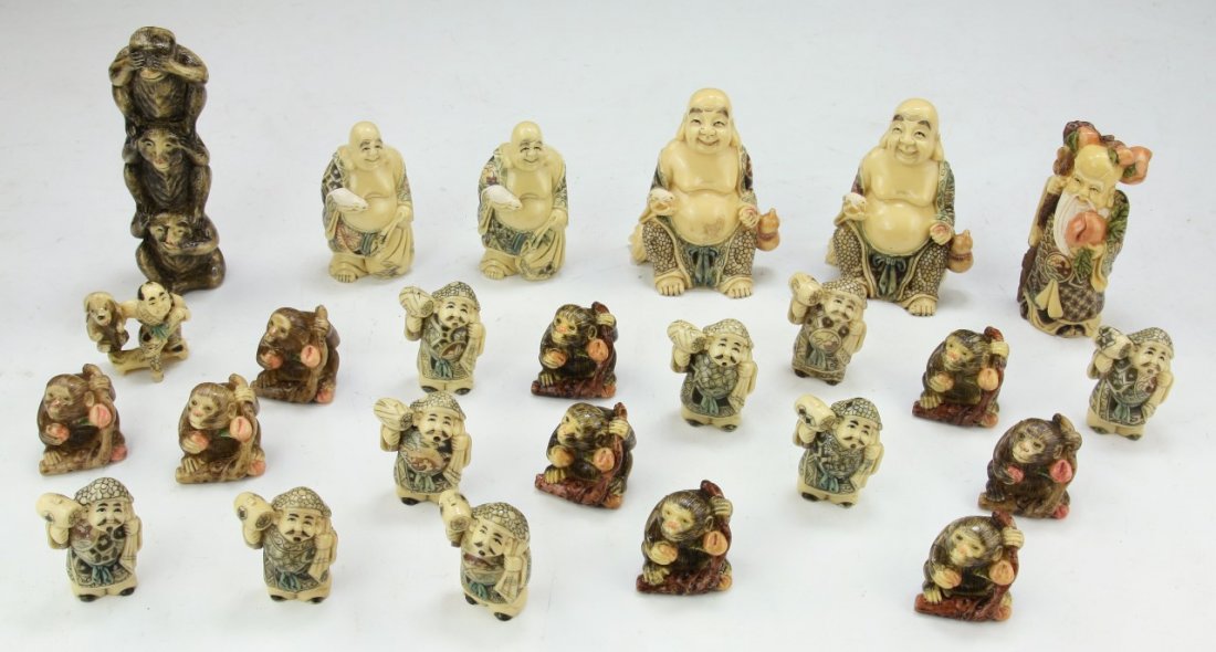 Group Of Twenty Nine (29) Japanese Antique Bakelite: Group Of Twenty Nine (29) Japanese Antique Bakelite Netsuke; Size: H: 5" (biggest)