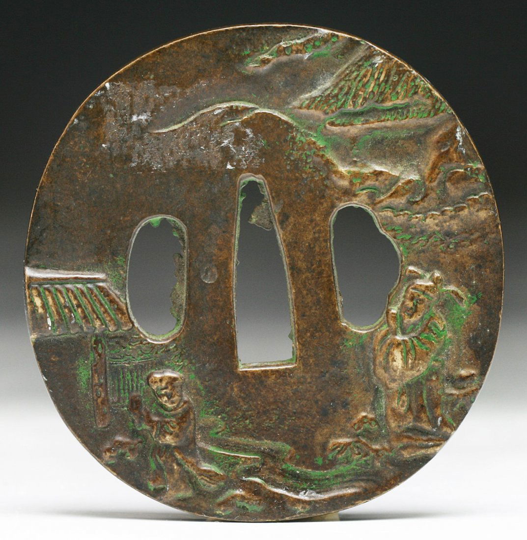 A Japanese Antique Bronze Tsuba: A Japanese Antique Bronze Tsuba; Size: D: 2-3/4"
